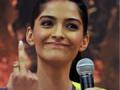Sonam's middle finger show at Players promotion