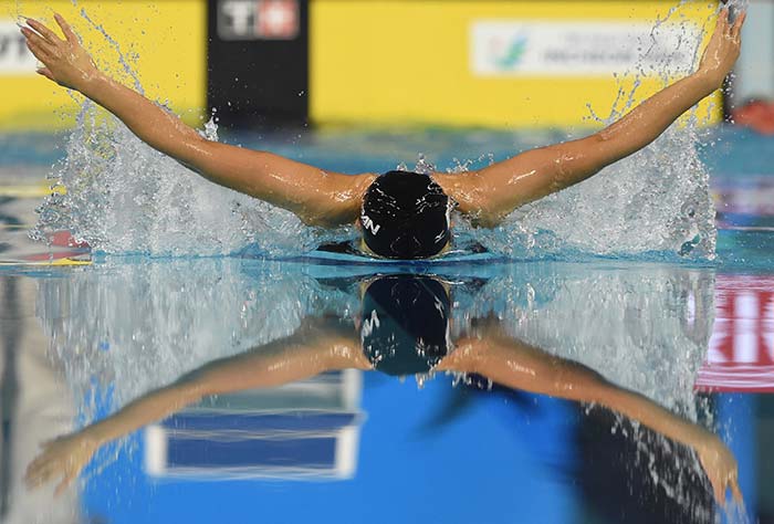 Japan's Miho Teramura competes in the final for the women's 200m individual medley swimming event.