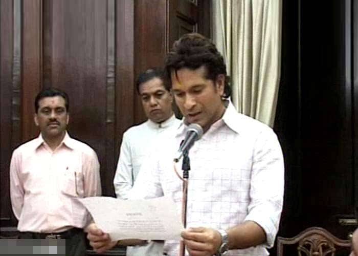 Master blaster Sachin Tendulkar has taken oath as a member of the Rajya Sabha in the chamber of Chairman Dr Hamid Ansari. 