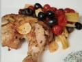 

Spatchcock Chicken with herby yogurt dip, roasted fennel and cherry tomatoes
