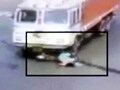 Video : Caught on camera: woman escapes after speeding truck crushes her bike