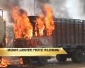 Video : Protesting labourers torch vehicles in Ludhiana