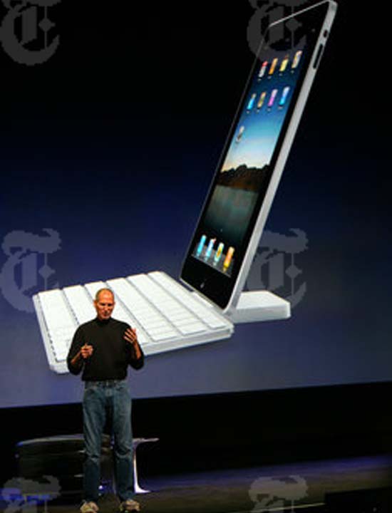 On the new tablet computers built on Google's Android software, Jobs said, 
"The seven-inch tablets are tweeners, too big to compete with a smart phone and too small to compete with an iPad." The iPad has a screen that measures nearly 10 inches diagonally.