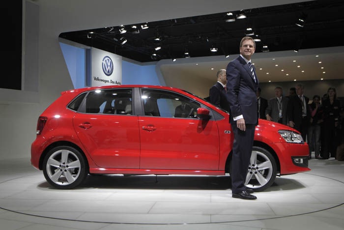 <b>Volkswagen introduces Polo</b><br>
German auto major Volkswagen on Tuesday introduced its small car Polo.<br> 
The Polo would be available in both petrol and diesel variants. The exact pricing would be announced once the car reaches dealers in March. (AP image)