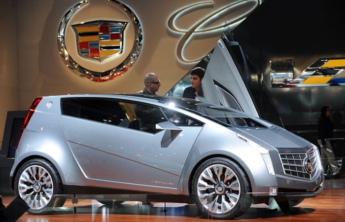 During the show, Cadillac introduced their cute Urban Luxury Concept car. The model is designed as a small city car of the luxury-obsessed and has features like touchscreen computers and projected screens that replace traditional manual gauges. Comparable in size to popular city cars found in Paris and London, the model demonstrates a departure from conventional vehicle design. (Photo: AFP)