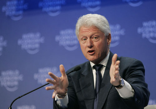 <b>America has to lead the way:</b> Former US President Bill Clinton speaks during a session at the WEF, saying that recovery from the current crisis depends on ?good support from Congress' for the plans being drawn up by Obama and his economic team. He said the Chinese premier was right that it all started in the US and concluded that America has to lead the way.