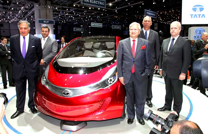 Tata Motors has unveiled an upgraded version of its car Pixel, called the Megapixel. <br><br>Tata Megapixel is a new four-seater city-smart global range extended electric vehicle (REEV)  concept.<br><br>From left to right, Tata Motors chairman Ratan Tata, Cyrus P Mistry, deputy chairman at Tata Sons, Ravi Kant, vice chairman at Tata Motors, P M Telang, managing director- India Operations, Tata Motors and Timothy Leverton, head of products division.