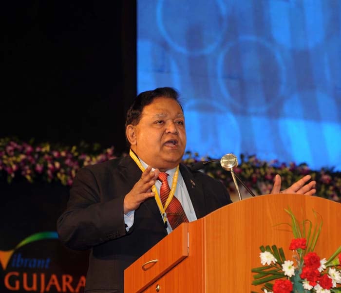 AM Naik, chairman of Larsen and Tourbo speaks during the event. (Photo: AFP)