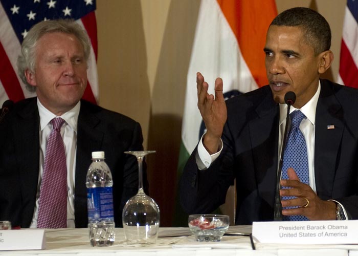 The deals were announced at the US-India Business Council and Entrepreneurship Summit in Mumbai.The summit was jointly organised by U.S.-India Business Council, the Confederation of Indian Industry (CII) and the Federation of Indian Chambers of Commerce and Industry (FICCI). <br><br>During the USIBC meet, Obama met hundreds of American and Indian business leaders. Along with the USIBC Chairman, the meeting was attended by GE CEO Jeff Immelt, PepsiCo CEO Indra Nooyi, Honeywell Chairman David Cote, Reliance Industries Ltd Chairman Mukesh Ambani and Bharti Enterprises Vice Chairman Rajan Bharti Mittal.(AFP Photo)