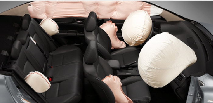 Eight airbags and a driver knee bolster will help protect passengers in the event of a crash. The company says that air bags are only supplemental restraint  system, advising drivers to always wear seat belts. Air bags will only inflate in certain accidents.