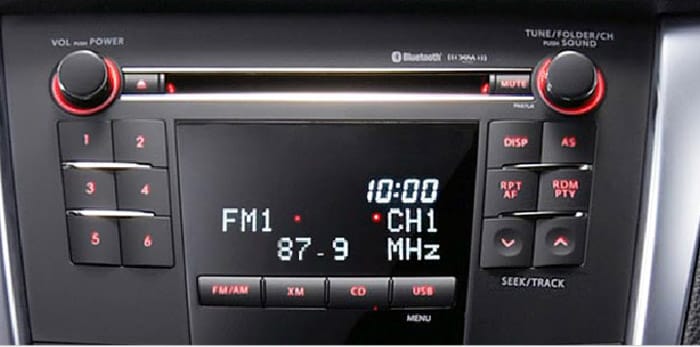 The car has a seven-speaker audio system. There are four speakers, two tweeters, a center speaker plus AM/ FM tuner and a CD and MP3 player jack.