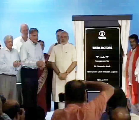 Tata Motors' Sanand plant for Nano was inaugurated on Wednesday by Gujarat Chief Minister Narendra Modi and Tata Group Chairman Ratan Tata, who seven years ago dreamt of making an affordable family car for the common man. <br><br>
In October 2008, Tata exited Singur after reportedly having spent nearly Rs 1000 crore on his factory there.