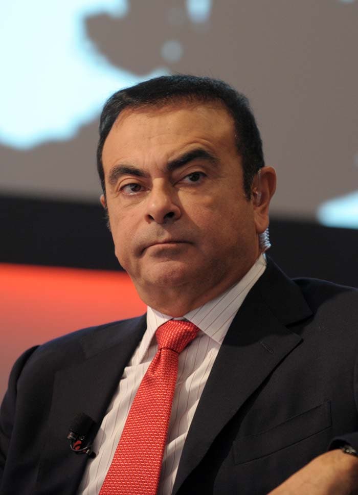 Renault-Nissan CEO Carlos Ghosn waits prior to the start of a Japanese TV NHK direct life broadcast at the the World Economic Forum (WEF.