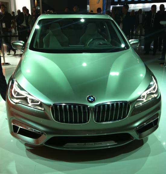 BMW Active Tourer Concept: <br /><br />

BMW's Active Tourer is a hybrid concept car, a little taller than the 1-series hatchback variant, and draws some inspiration from its 3-series models. However, unlike BMW's other models, this one uses a front-wheel drive configuration.
<br />
It is armed with 1.5-litre hybrid powertrain with a 3-cylinder turbocharged engine, offering over 190 PS of power and 200 Nm of torque. The crossover can touch 100 km/hr in about 8 seconds and has a top speed of 200 km/hr.