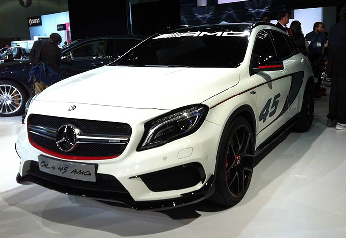 <strong>#3</strong> Next we have the rather attractive <strong>Mercedes-Benz GLA 45 AMG Concept</strong>. The souped-up avatar of the recently introduced GLA compact SUV/crossover, uses a 2-litre turbocharged 4-cylinder engine with 360 bhp output. That is of course the same engine from the sister A 45 AMG. The car has exaggerated wings and spoilers, and sits lower than the regular production GLA ? another car that I cannot wait to see in India. The AMG Concept though is likely to go into production too.
