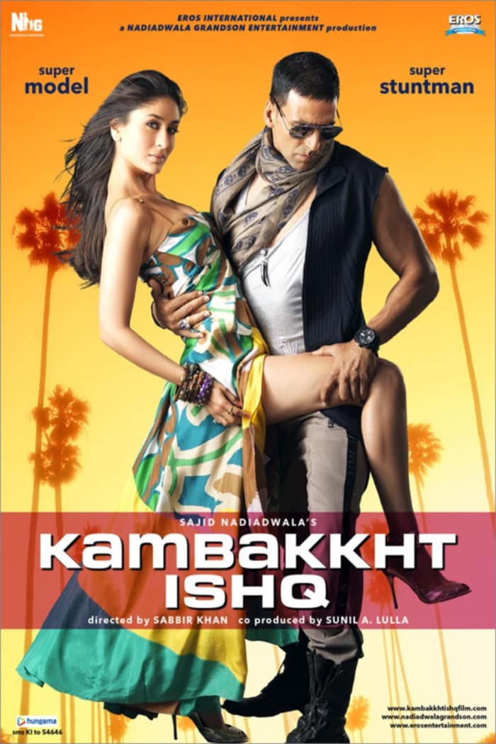 <i>Kambakkht Ishq</i>: Worldwide collection Rs. 85,34,95,650 (Source: Ibosnetwork.com). Plot Summary: 'Kambakkht Ishq' explores the relationship between two individuals as different from each other as chalk and cheese. Viraj Shergill (Akshay Kumar) is a swashbuckling stuntman in Hollywood who believes that women are only good for two things: "making love" & "making love". Simrita Rai (Kareena Kapoor) is a firebrand who is more than able to stare down the most arrogant male with her caustic wit and sardonic tongue. She firmly believes that there is no such thing as love. When the two people who hate each other the most meet at Simrita's best friend Kamini's (Amrita Arora) and Viraj's brother Lucky's (Aftab Shivdasani) wedding, the result is a wedding that both Viraj and Simrita are violently opposed to and desperate to stop. (Wikipedia)