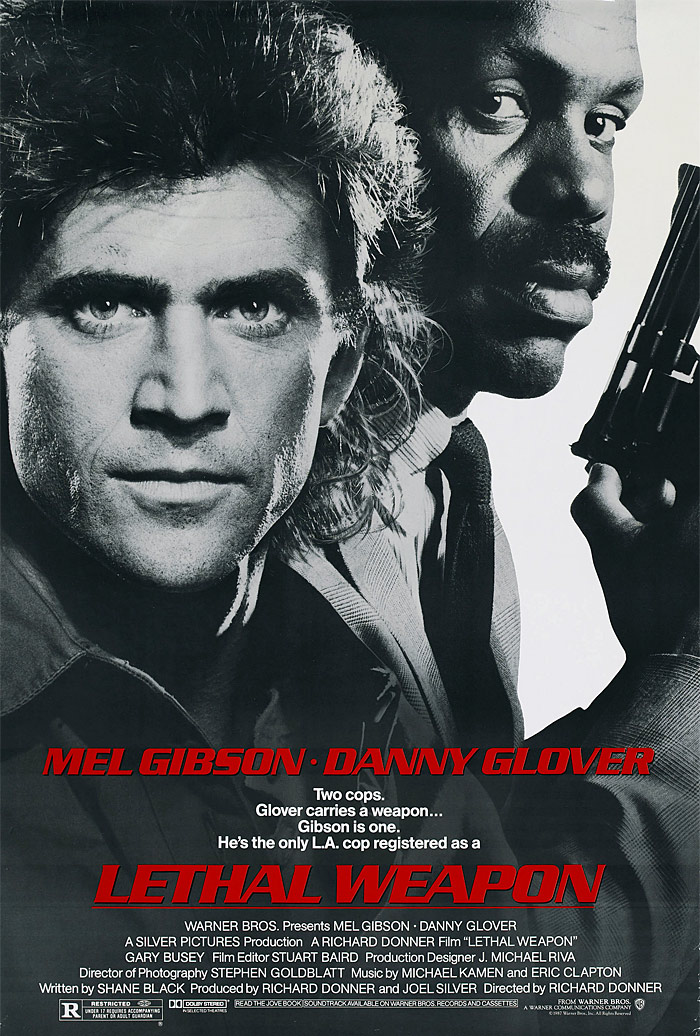 <b>Lethal Weapon</b> (1987): <b>Directed by</b> Richard Donner. <b>Starring</b>: Danny Glover, Mel Gibson, Gary Busey, Mitchell Ryan, Tom Atkins. <b>Memorable Quote</b>: "Well, what do you wanna hear, man? Do you wanna hear that sometimes I think about eatin' a bullet? Huh? Well, I do! I even got a special bullet for the occasion with a hollow point, look! Make sure it blows the back of my goddamned head out and do the job right! Every single day I wake up and I think of a reason not to do it! Every single day! You know why I don't do it? This is gonna make you laugh! You know why I don't do it? The job! Doin' the job! Now that's the reason!" (Martin Riggs)