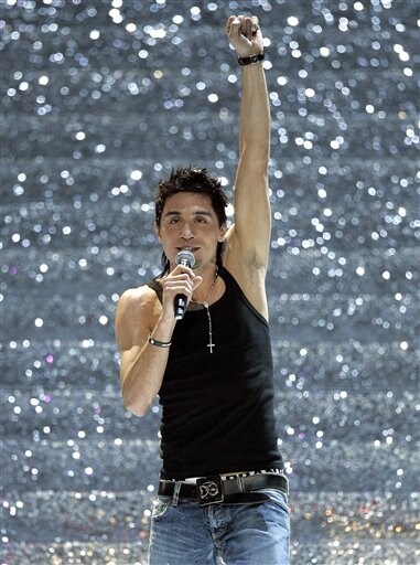 Russian singer Dima Bilan performs  at the World Music Awards at Earls Court Arena.