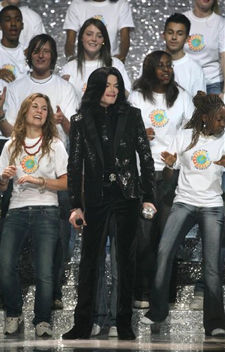 Michael Jackson performs on stage during the World Music Awards at Earls Court in London.