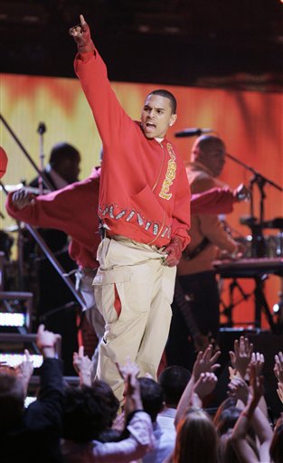 Chris Brown performs the song Run It at the 49th Annual Grammy Awards
