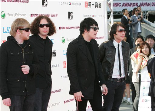 Members of the band My Chemical Romance arrive for the MTV Video Music Awards Japan 2007 ceremony in Saitama city.