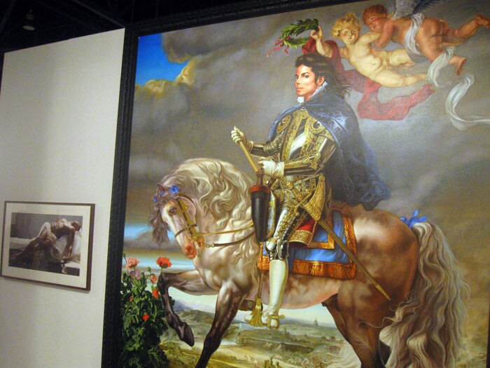 This photo shows ?Equestrian Portrait of King Philip II?, 2009, featuring the late king of pop Michael Jackson, by artist Kehinde Wiley on display December 6, 2009 at the Art Basel show in Mami, Florida. The portrait with a height of 3.51 meters and 3.10 meters wide, was exhibited until Sunday from the gallery Deitch Projects, New York and sold to a German collector for 175,000 USD. Jackson had commissioned the portrait in 2008 at Wiley, a Los Angeles artist based in New York, after seeing his work at the Brooklyn Museum of Art. Jackson never saw the finished work. (Photo: AFP)