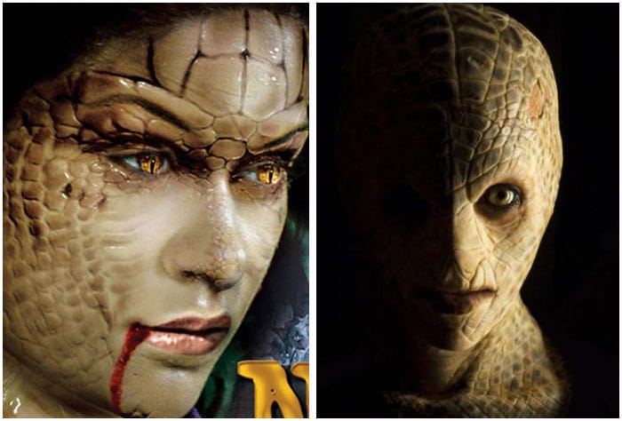 Both Mallika and Mumait, who play snake women in their upcoming flicks, bear strange looks.