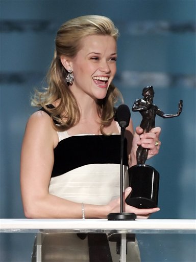 Reese Witherspoon accepts the award for outstanding performance by a female actor in a leading role for her work in Walk the Line, at the 12th Annual Screen Actors Guild Awards.