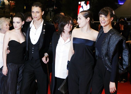 From left, actress Roxanne Mesquida, actor Fu'ad Ait Aattou, French director Catherine Breillat, actress Amira Casar and actress Asia Argento arrive for the screening of the film Une Vieille Maitresse, at the 60th International film festival in Cannes.
