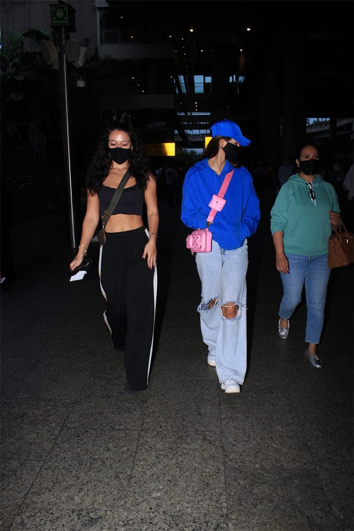 Disha Patani was pictured at the Mumbai airport with rumoured boyfriend Tiger Shroff's sister Krishna on Sunday.