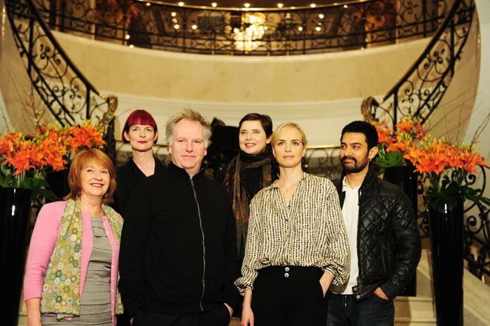 The members of the Berlinale film festival jury (from L) Producer Jan Chapman, Sandy Powell, Guy Maddin, actress Isabella Rossellini, actress Nina Hoss and Aamir Khan. (Photo: AFP)