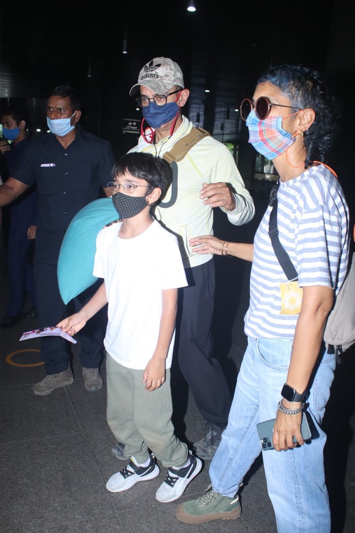 Aamir Khan, Kiran Rao, who announced their divorce in a joint statement in July, were pictured at the Mumbai airport on Tuesday with their son Azad.