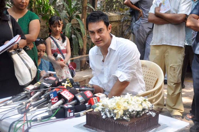 Aamir Khan interacts with the media.