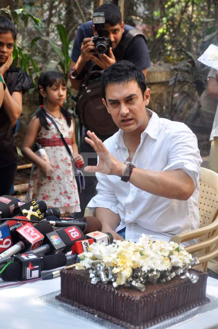 Aamir Khan interacts with the media.