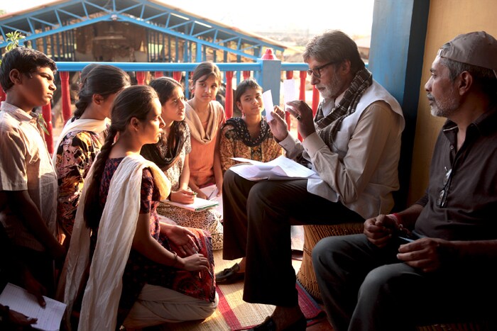 Big B on the sets with director Prakash Jha.