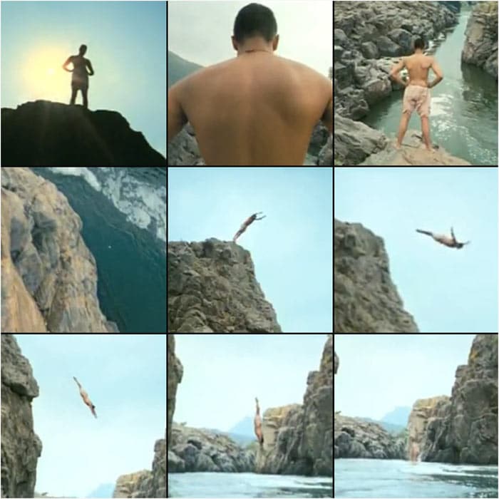 Bollywood star Abhishek Bachchan performed a life-risking stunt when he jumped from a 90-ft cliff for a scene in his upcoming film <I>Raavan</I> despite director Mani Ratnam objecting to it.