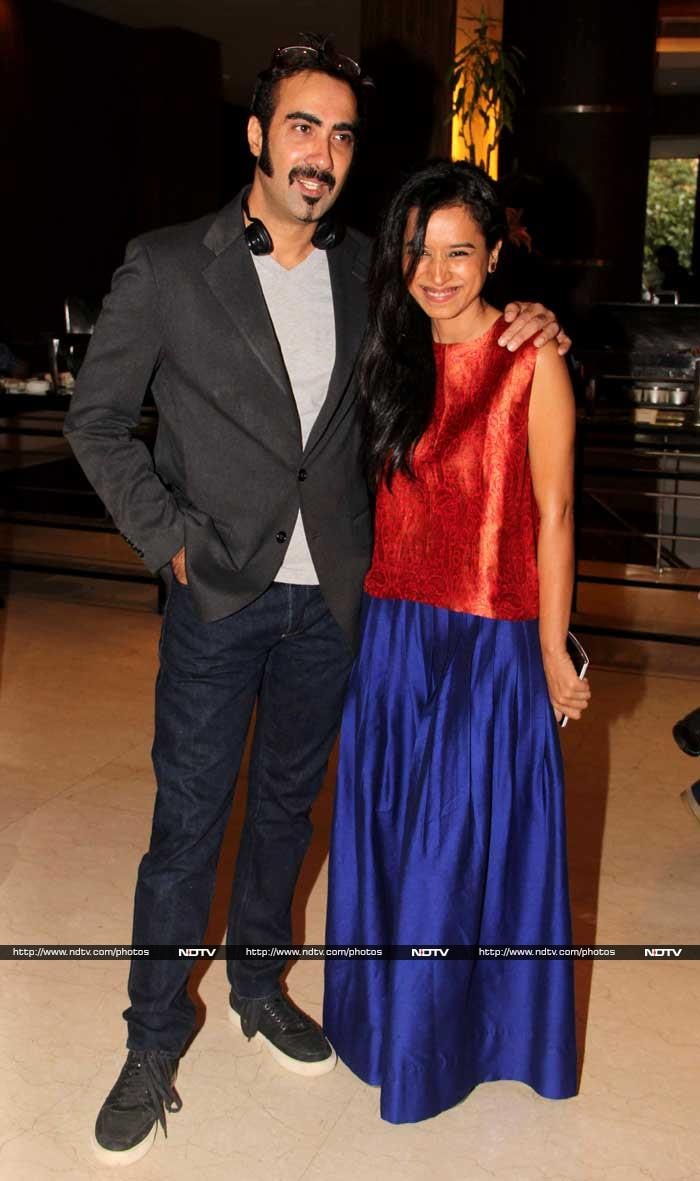 <I>Monsoon Wedding</i> actress Tillotama Shome was photographed with actor Ranvir Shorey, both of who star in the movie. Tillotama was dressed simply in Payal Khandwala creations.