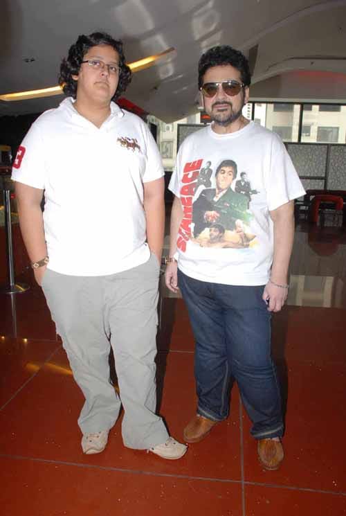 Adnan Sami posing with his son Azaan at Apneaap NGO special screening at Cinemax, Mumbai.