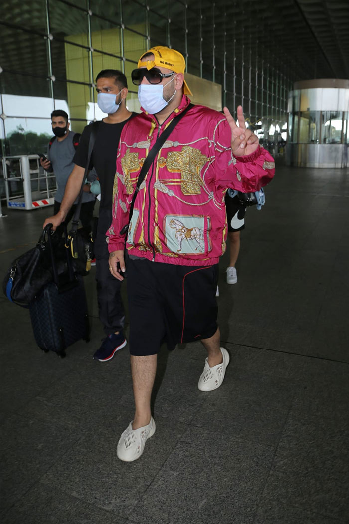 Rapper Badshah flashed the victory sign at the airport.