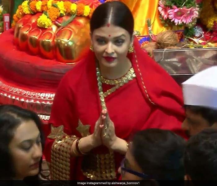 Aishwarya At Lalbaugcha Raja In Red Sabyasachi