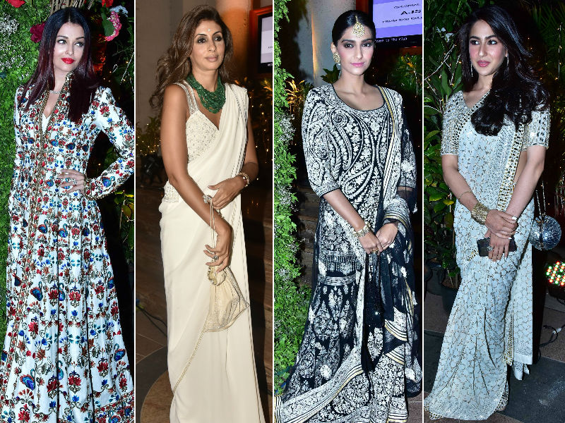 वेडिंग रिसेप्शन में ट्रेडिशनल अवतार में नजर आए बॉलीवुड सितारे