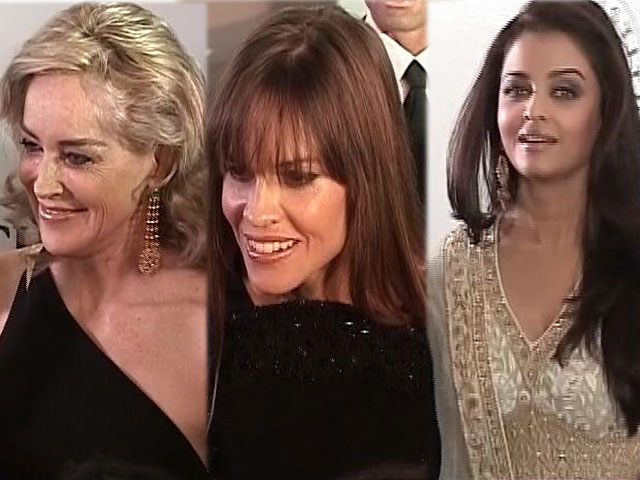 Sharon Stone, Hilary Swank at Ash's AmfAR gala