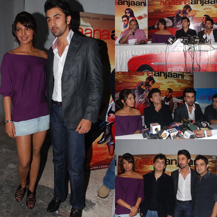 <i>Anjaana Anjaani</i> actors Priyanka Chopra and Ranbir Kapoor, director Siddharth Anand and producer Sajid Nadiadwala held a press conference recently to announce the delay in the release of the movie. Here are a few pics...