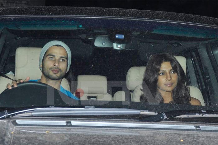 Priyanka Chopra and Shahid Kapoor are seen arriving together to watch the screening of her latest movie <i>Anjaana Anjaani</i>.