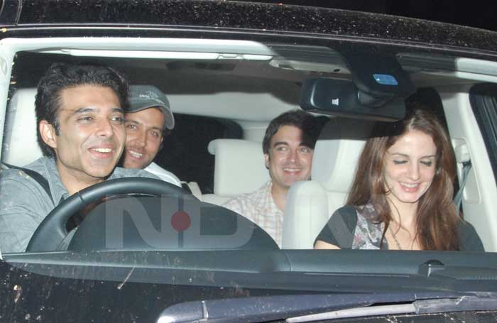 Uday Chopra, Hrithik Roshan and Suzzane Roshan turned up in a group to watch the screening.