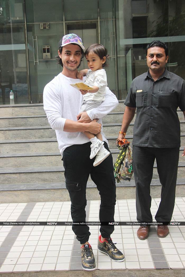 Baby Ahil stepped out with his dad Aayush Sharma in Bandra.