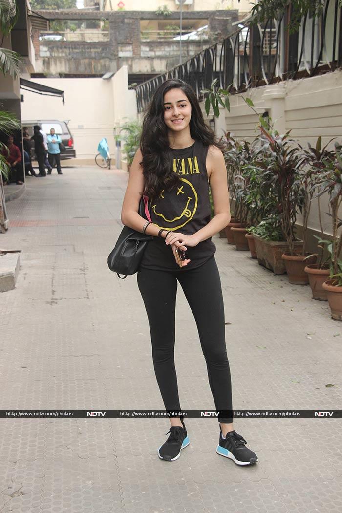 Ananya Panday smiled for the cameras outside the gym.