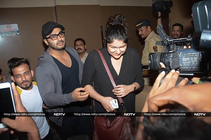 Arjun Kapoor and his sister Anshula were photographed outside a movie theatre in Mumbai's Juhu on Tuesday evening.