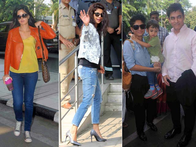 Katrina, Priyanka, Aamir Leave For Arpita's Wedding