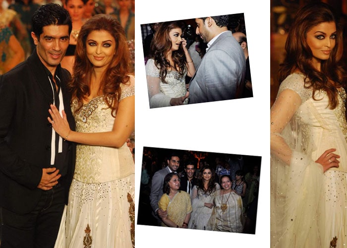 Aishwarya Rai Bachchan walked the ramp for designer Manish Malhotra at the HDIL India Couture Week. Her husband Abhishek Bachchan along with Jaya Bachchan and Brinda Rai were present to cheer for her, here's a look...